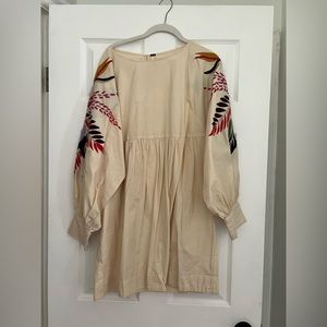 Free people long sleeve embroidered mini dress